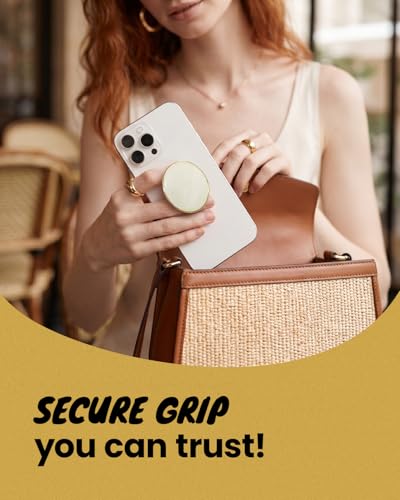 Natural Gemstone Phone Grip Collapsible Cell Phone Holder & Expanding Kickstand, Authentic Oval Crystal with Gold Edge (White Quartz, Adheisve Base) - color: White quartz