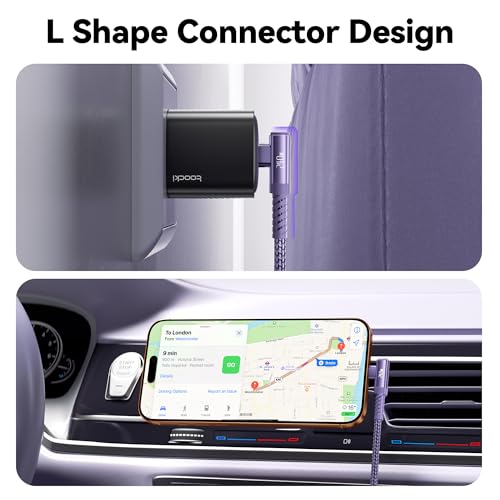 240W USB C to USB C Cable 10FT 2Pack, 2-in-1 Right Angle, Fast Charging - color: Purple