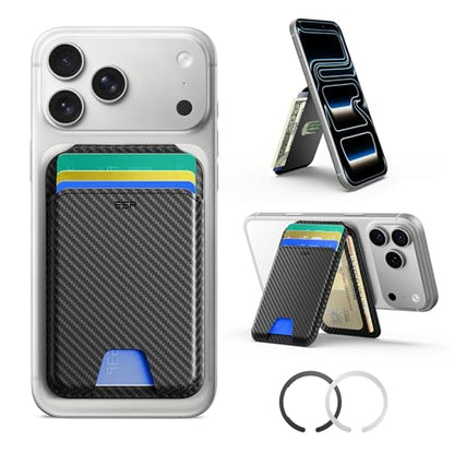 ESR for MagSafe Wallet with Adjustable Stand, 5 Card Holder | RFID Blocking, MagSafe Ring Included, Magnetic Wallet for iPhone 17 17e 16 15 14 13 12, Selected Samsung, Black Carbon Fiber - color: Black Carbon Fiber