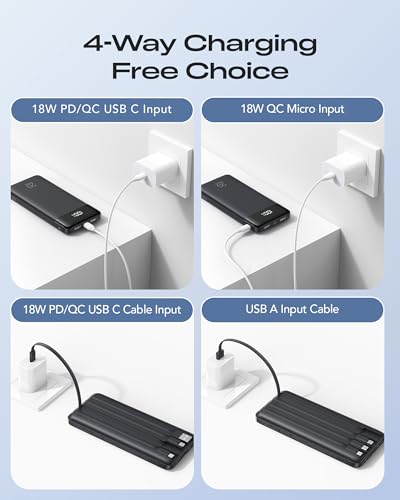 Orfeika 20000mAh Power Bank, Portable Charger with 4 Built-in Cables - color: Black