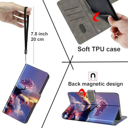 Case Wallet for Samsung Galaxy A14 5G, Pink Tree | Kickstand, 3 Card Holder, Shockproof TPU Interior Shell, PU Leather, Magnetic Flip Cover, Lanyard Strap - color: Pic:07