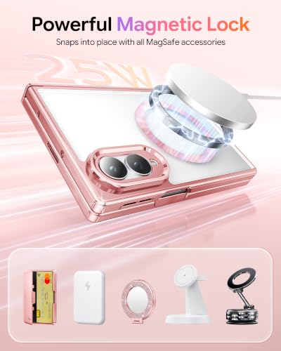 Meifigno for Samsung Galaxy Z Fold 8 Case Compatible with MagSafe,Rose Gold | Raised Camera Protection, Rugged Hinge Protection, Metallic Glossy Plated Edge & Crystal Clear Back, Detachable Glitter Card - color: Rose Gold, size: Z Fold 8