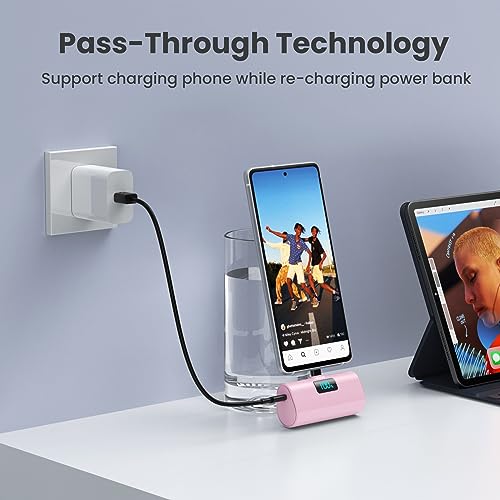 [2-Pack]Portable Charger for iPhone 16/15 Series,5200mAh PD USB C Power Bank Built-in USB-C Connector,Battery Pack Compatible with iPhone 16/16 Plus/16 Pro/16 Pro Max/15 Series,Android (Black+Pink) - color: Black+Pink