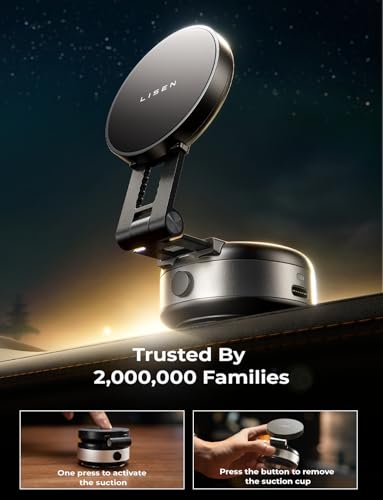 LISEN for iPhone 18 Pro Max Electric Suction Cup Phone Mount, Vacuum Electric Suction Cup Phone Mount, for MagSafe Magnetic Suction Mount for iPhone Duo 18 17 16/15/14/13/12 Pro Max, Black Kits - color: black