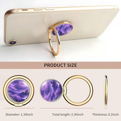 Cell Phone Ring Holder, Cute Metal Phone Grip Stand Finger Ring Kickstand, Flexible 360°Rotation Phone Tablet Case Accessories Compatible with Most Phones Purple Moon Landscape - color: Purple Moon Landscape