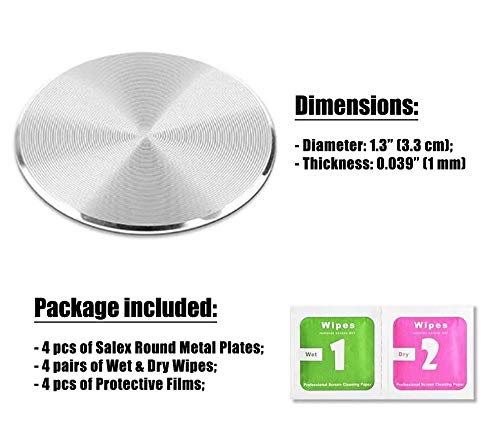 SALEX Phone Metal Plates 4 Pack for Magnetic Car Mount. Kit of 4 Clear Silver Round 3M Adhesive Discs Without Holes for Case Back. Strong Circular Cell Phone Magnet Holder Replacement Stickers Set - color: Silver