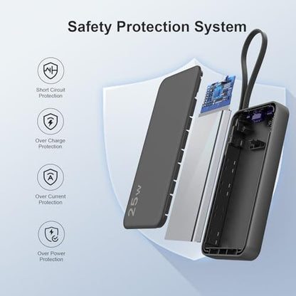 NOBIS Portable Charger 10000mAh 25W Power Bank with Built-in Cable - color: Black