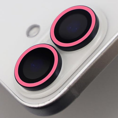 Luminous Camera Lens Protector for iPhone 17 Metal Ring Tempered Glass Glow in The Dark Lens Cover (2PCS) (Pink, for iPhone 17) - color: Pink