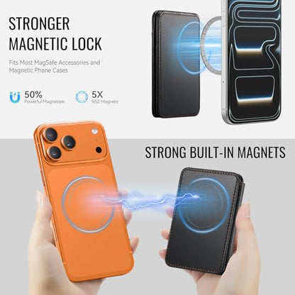 HXY for Magsafe Wallet Magnetic Card Holder RFID Blocking with Stand, 6 Card Holder for Phone Case, Slim Leather Magnetic Wallet for iPhone 17/16/15/14/13/12 Pro/Max/Plus (Black) - color: Black