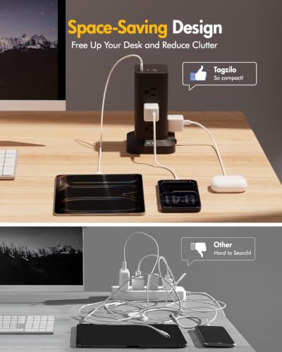 12AC 3USB Power Strip Tower Surge Protector 1800J, 10ft, Black, 1 - color: Black, size: 10ft