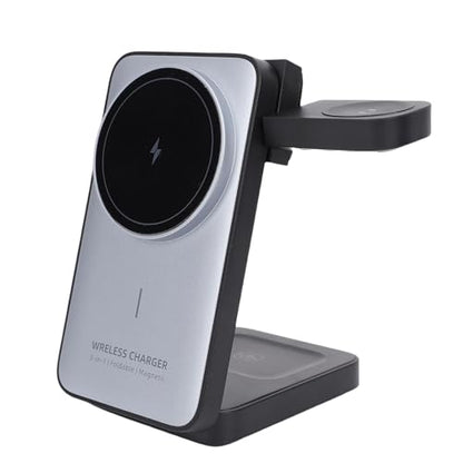 Wireless Charging Station, 3 in 1 Foldable Magnetic Fast Charger Stand for Phone Watch Earbuds, Portable 15W Charging Dock for Travel Office Home Desktop