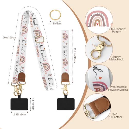 TiMOVO Phone Lanyard Crossbody Wrist Strap, Adjustable Anti-Theft Strap for Smartphone Case - color: Be Kind+rainbow