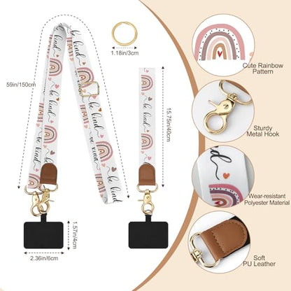 TiMOVO Phone Lanyard Crossbody Wrist Strap, Adjustable Anti-Theft Strap for Smartphone Case - color: Be Kind+rainbow