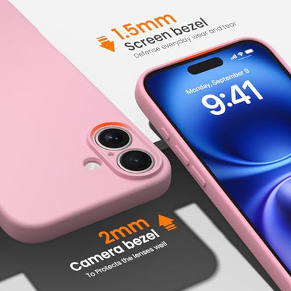 Compatible with iPhone 16 Plus Case, Liquid Silicone Upgrade [Camera Protection] [Soft Anti-Scratch Microfiber Lining] Shockproof Phone Case (Pink) - color: Pink, size: iPhone 16 Plus