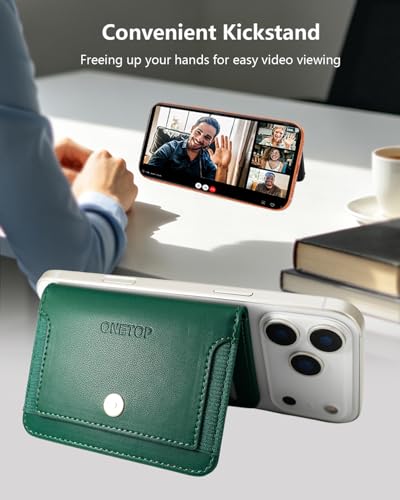 ONETOP for MagSafe Wallet,Magnetic Phone Wallet with 5 Card Slots,Green | 1-12 Cards/Cash Holder for iPhone 17/16/15/14/13/12 Series,Detachable Wallet Stick-On Back,PU Leather RFID Blocking Kickstand - color: Green
