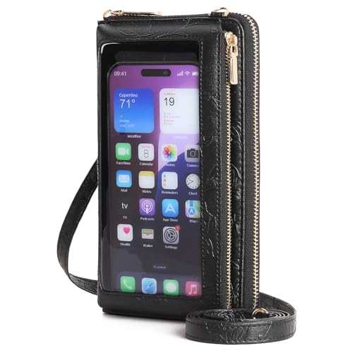 GOIACII Phone Purse Crossbody Bags for Women Small Travel Wallet Touch Screen RFID Blocking - color: A11 Black Pattern