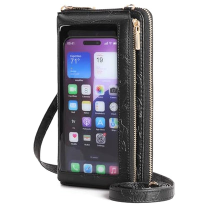 GOIACII Phone Purse Crossbody Bags for Women Small Travel Wallet Touch Screen RFID Blocking - color: A11 Black Pattern