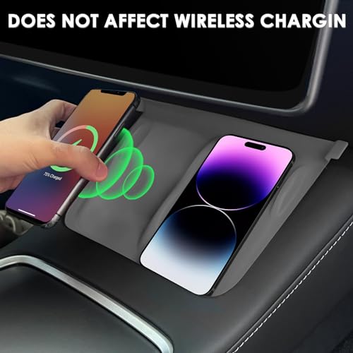 Center Console Wireless Charging Mat Compatible with Tesla Model Y 3 2024 2023 2022 2021Accessories Interior Pad Non-Slip Mat Upgrade Protection Trim Pads Dashboard Decoration Cover Gen 2 (Gray)