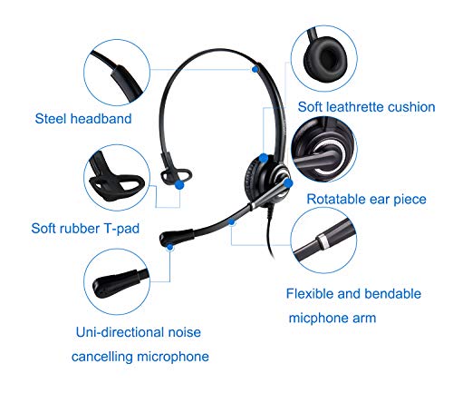 MAIRDI Office Headset with Microphone Noise Canceling, with RJ9 & 3.5mm Jack for Landline Deskphone Cell Phone PC Laptop, Telephone Headset for Call Center Phone, Work for Polycom Avaya Nortel