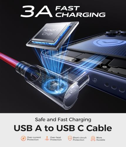 90 Degree USB C Cable 6FT, 2Pack USB A to USB C Cable, 3A Fast Charging - color: Red, size: 6FT, style: USB A to USB C