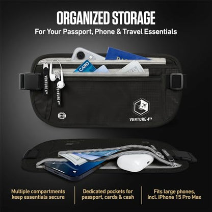 VENTURE 4TH Travel Money Belt, RFID Blocking Passport Holder - Black - color: Black