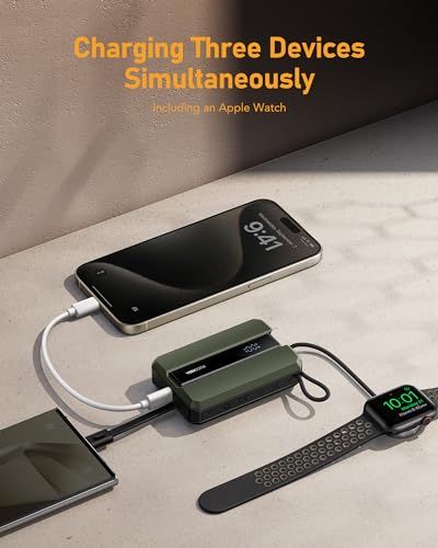 VEEKTOMX PD 30W Power Bank Fast Charging with Built-in USB C Cable for iPhone, Small Portable Charger 10000mAh, Portable Apple Watch Charger, Compact Battery Pack for iPhone 16/15/15 Plus, Green - size: USB-C Green