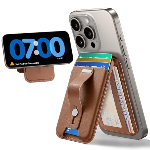 ESR for MagSafe Wallet Stand with Grip, 5 Card Holder, RFID Blocking | MagSafe Ring Included, Adjustable Stand, Magnetic Wallet for iPhone 17 Pro Max 17e 16 15 14 13 12, Selected Samsung, Brown - color: Brown