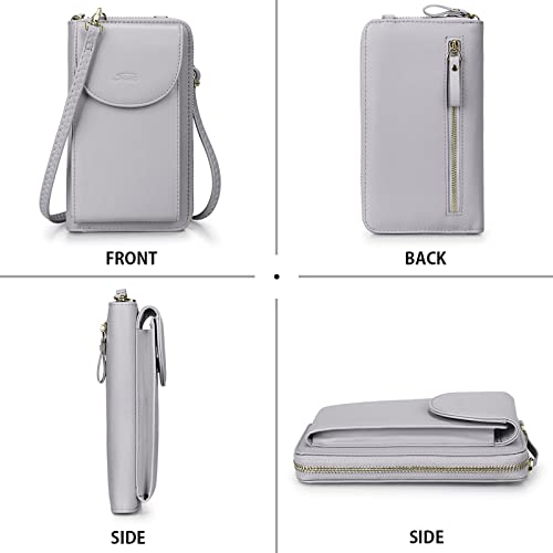 S-ZONE Small Crossbody Bags for Women Phone Purse RFID Blocking Wallet | Card Slots, Vegan Leather, Anti-theft, Multi Pockets, Detachable Adjustable Strap, Travel Eveyday Outing - color: Light Gray