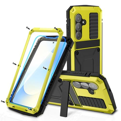 Simicoo for Samsung Galaxy S25 FE Metal Military Heavy Duty Case, Metallic Bumper Shockproof Dustproof Rugged Tough with Stand Screen Protector Camera Control Full Body Drop Protective Cover Yellow - color: Yellow