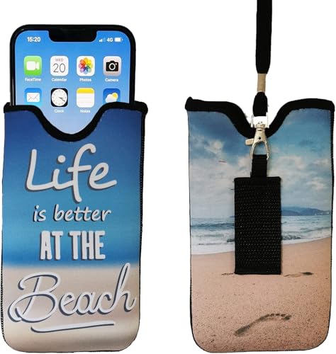 Tainada Neoprene Phone Holder Sleeve w/Belt Loop Holster (Beach Quote) - color: Beach Quote