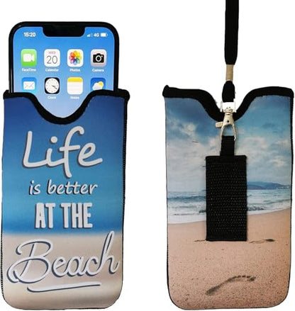 Tainada Neoprene Phone Holder Sleeve w/Belt Loop Holster (Beach Quote) - color: Beach Quote