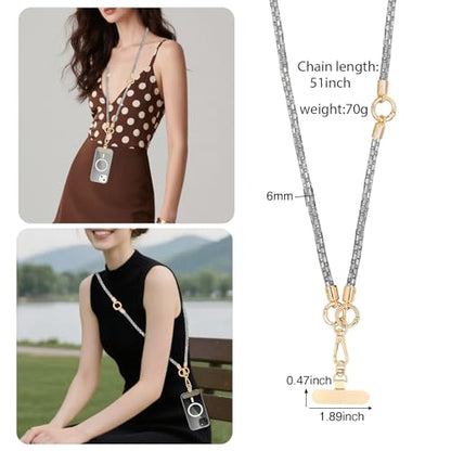 Crystal Phone Lanyard Crossbody Adjustable Rhinestone Anti-Theft Phone Strap Crossbody Cell Phone Neck Strap for Women - color: White