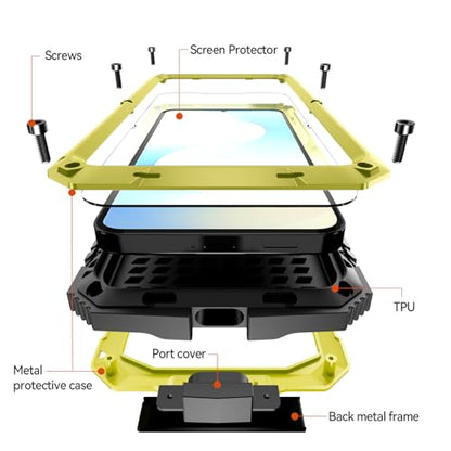 Simicoo for Samsung Galaxy S25 FE Metal Military Heavy Duty Case, Metallic Bumper Shockproof Dustproof Rugged Tough with Stand Screen Protector Camera Control Full Body Drop Protective Cover Yellow - color: Yellow