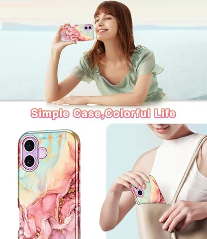 Btscase Compatible with iPhone 17 Case 6.3 Inch 2025,Marble Pattern 3 in 1 Heavy Duty Shockproof Full Body Rugged Hard PC+Soft Silicone Drop Protective Women Girl Phone Cases, Rose Gold - color: A-Rose Gold, size: iPhone 17