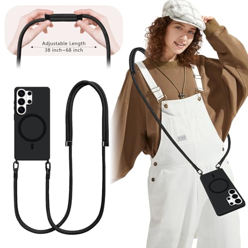 for S26 Case with Crossbody Lanyard, Compatible with MagSafe, Magnetic Case with Adjustable Neck Strap, Silicone Phone Cover for Samsung Galaxy S26 Black - size: Galaxy S26
