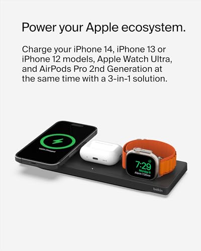 Belkin MagSafe 3 in 1 Wireless Charging Pad, Fast Charging Station - color: Black, style: New