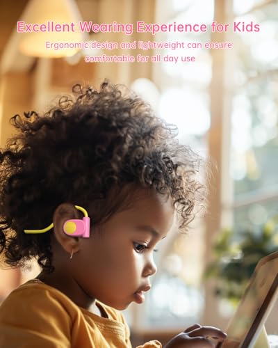 Mehomeli Kid Headphones, Air Conduction Open Ear Headphones, 3.5mm Jack - color: Yellow,Pink
