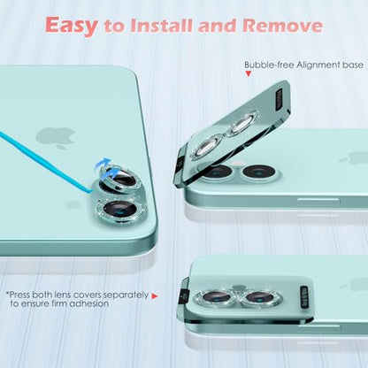 imluckies for iPhone 16 / iPhone 16 Plus Camera Lens Protector, AR+AF Tempered Glass 9H Anti-Scratch Metal Individual Lens Cover, HD Clear Camera Accessories, Glitter Teal - color: Glitter Teal