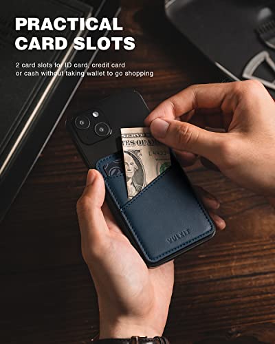 VULKIT Phone Card Holder Wallet Leather Adhesive Pocket RFID Blocking Credit Card Sleeves Stick Back of Phone Smartphones - color: Navy