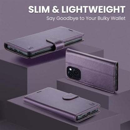 FLIPALM Card Holder Wallet Case for iPhone 15 6.1", Purple | RFID Blocking, PU Leather Folio Flip, Kickstand, Protective Shockproof Cover - color: Purple, size: iPhone 15-6.1"