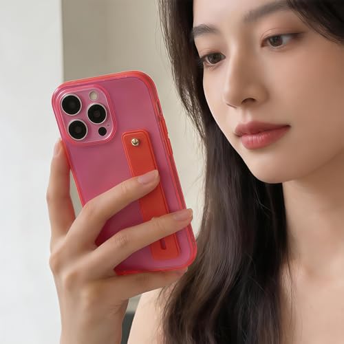 Strap Case for iPhone 12 Pro Max with Stand, Neon Magenta | Wrist Strap Kickstand, Adjustable Finger Hand Grip Loop, Slim Transparent Anti-Scratch Back, Soft Bumper Phone Cover - color: Neon Magenta, size: iPhone 12 Pro Max