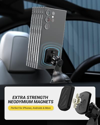 Scosche Extra Strength Suction Car Phone Mount, Magnetic Phone Holders for Your Car Windshield/Dashboard, Car Holder with 360° Rotation, Thick Metal Plate for iPhone and Android, Not MagSafe, 2-Pack - size: 2 Pack, style: Extra Strength - Window / Dash Su