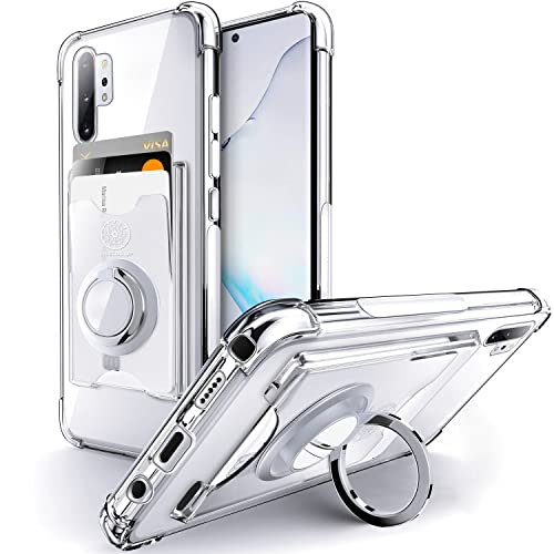 Shields Up for Samsung Galaxy Note 10 Plus Case with Card Holder, Clear | Minimalist Wallet Case, 3 Card Slots, 360° Rotation Ring Stand/Kickstand, [Drop Protection] Slim Protective Cover - size: Galaxy Note 10 Plus