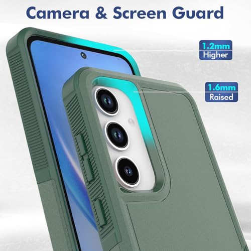 for Samsung Galaxy A35 5G Case: Dual Layer Protective Heavy Duty Cell Phone Cover Shockproof Rugged with Screen Protector - Military Protection Bumper Tough - Samsung Galaxy A35 5G 2024, Dark Green - color: Dark Green (PC) + Dark Green (TPU)