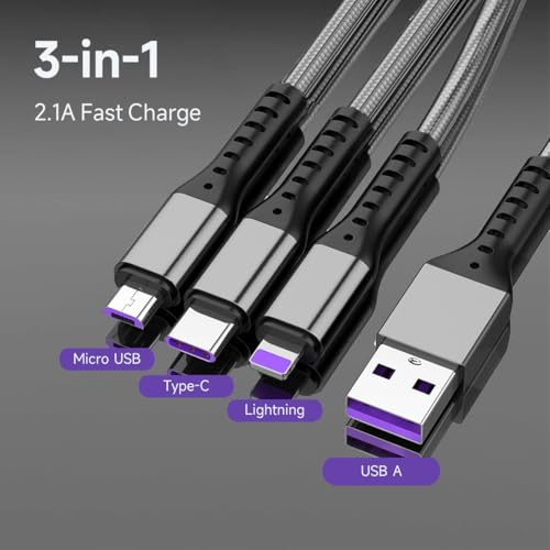 3 in 1 Multi Charging Cable, 3.94ft Universal USB C Cable Fast Charging Cord, USB to USB C/Micro USB/Lighting Multiple Cable for iPhone, Tablets, Samsung, Android and More