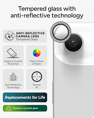 ZAGG iPhone Camera Lens Protector for iPhone Air - Silver Glitter, Camera Ring, Maximum Impact & Scratch Protection, Anti-Reflective Technology, Smudge-Resistant, Precise Fit, Glass Elite - color: Silver Glitter