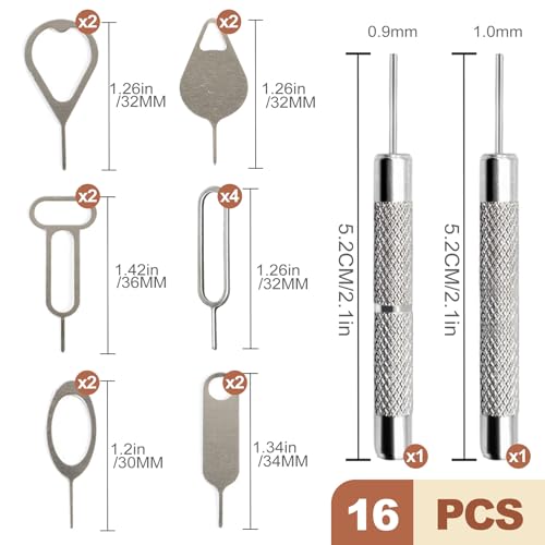 16 Pack SIM Card Eject Tool Kit Phone Tray Opener Pin Needle for Mobile Device Universal Removal Key for Cell Phones Tablets and Smart Device Storage Accessories