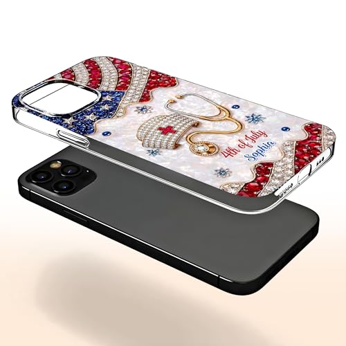 4th of July Nurse Hat, Personalized Clear Phone Case, Gift for Nurses Custom Smartphone Cover Unique Independence Day Present Protective Accessories