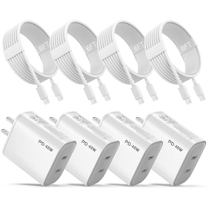 iPhone 17 16 15 Charger 4Pack 40W USB C Dual Port Charging Block with Cable - size: Dual Port 40W 4 Pack