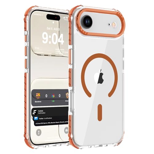 DEERLAMN Strong Magnetic Case for iPhone Air 6.5-Inch,[Compatible with Magsafe][Military Grade Drop Protection] Clear Slim Shockproof Protective Phone Cover-Transparent+Orange - color: Transparent+Orange, size: for iPhone Air 6.5-Inch